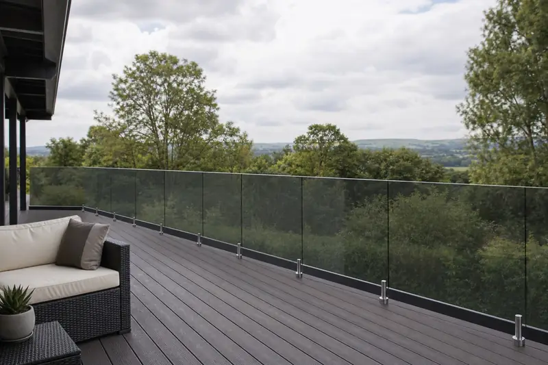 Tinted grey glass balustrade on terrace