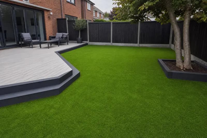 Artificial grass with modern home