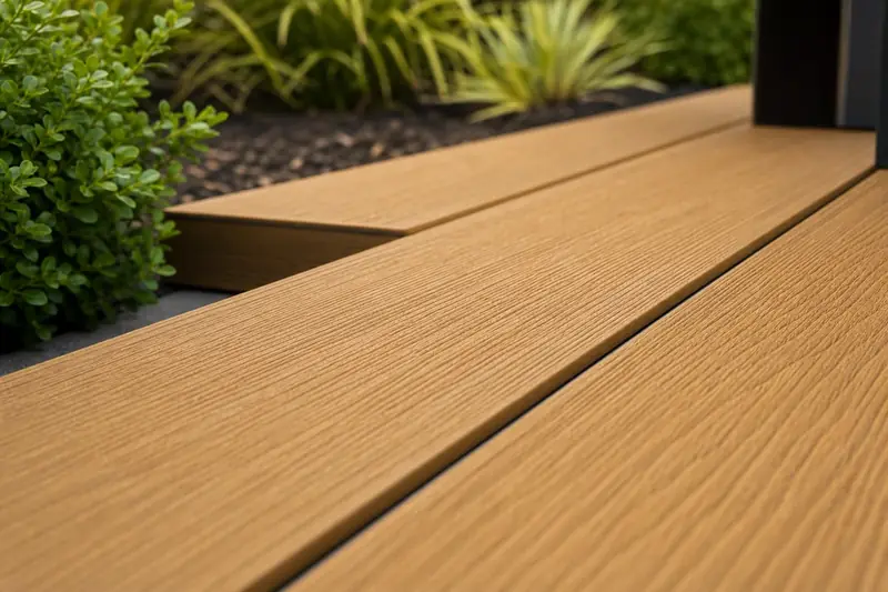 Golden oak composite decking boards