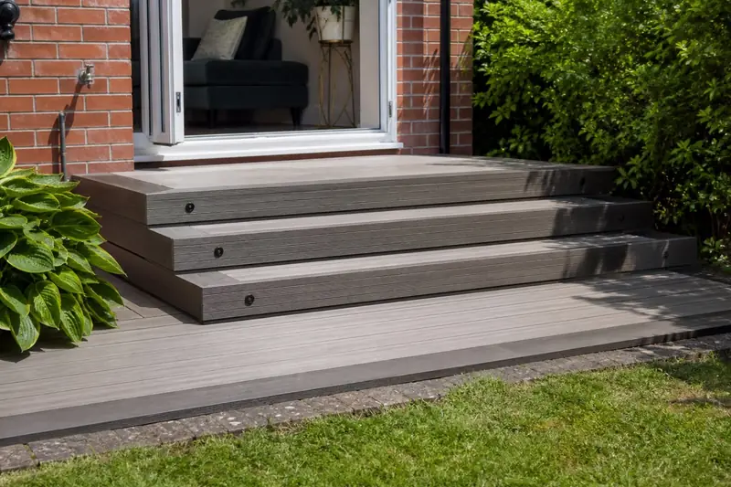 Composite decking steps to garden